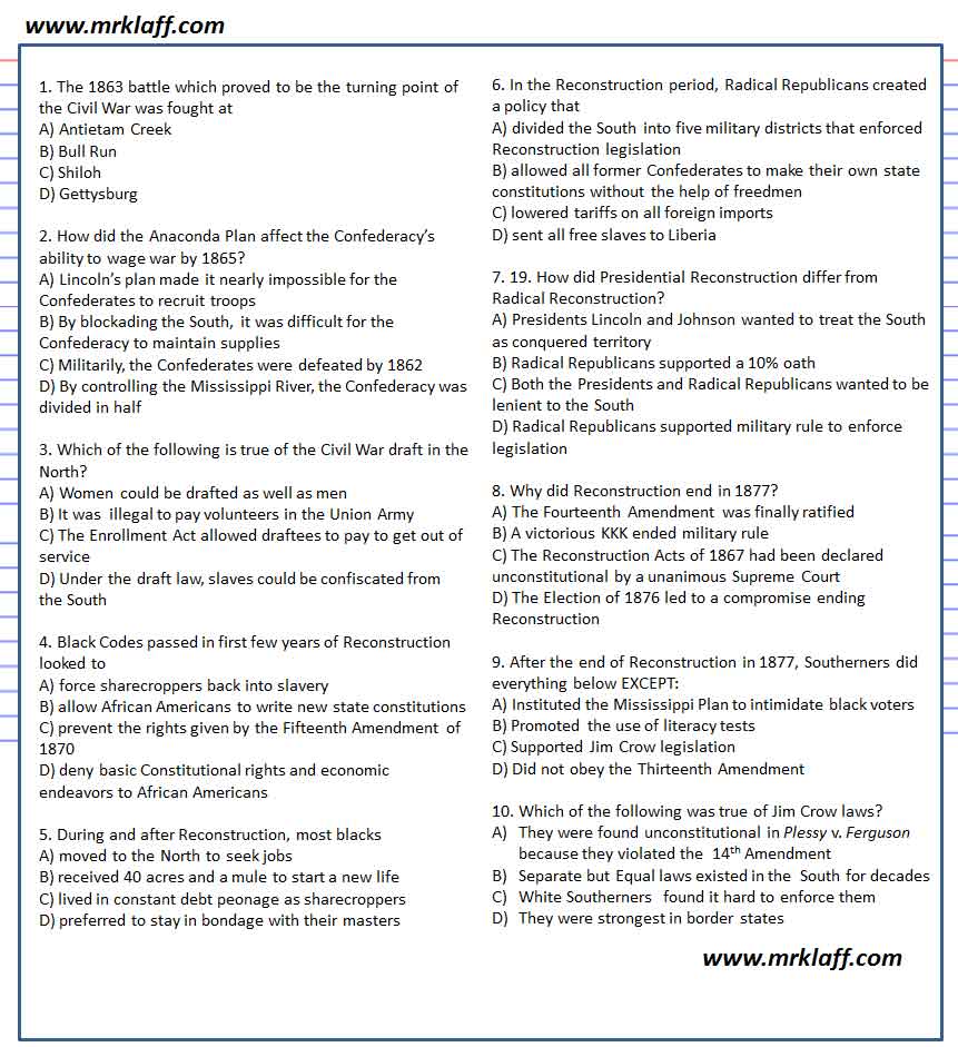 Us history regents amendments