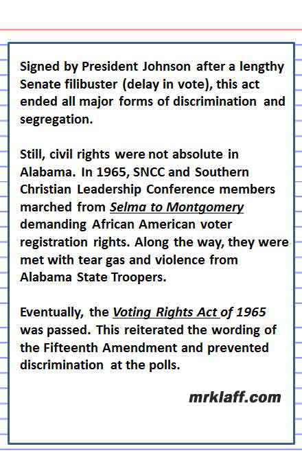 Civil Rights Act Voting Rights Act APUSH Mr Klaff